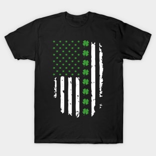 Irish American Flag Stars Stripes and Shamrocks T-Shirt